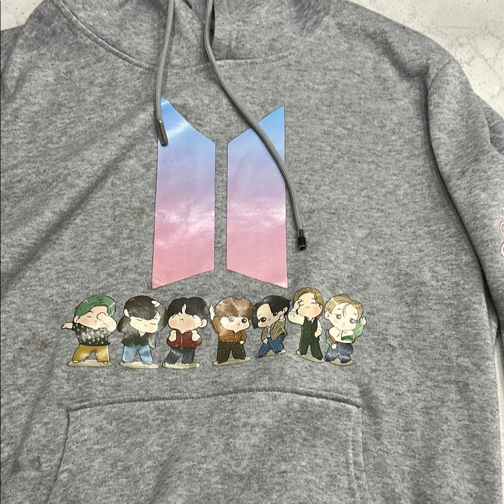 Gray Hoodie with BTS characters and Logo